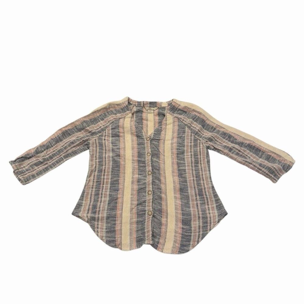 Bob Timberlake Shirt Women's Striped Slub Weave Long Sleeve Button Up Medium Top